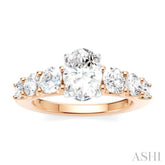 1 1/10 Ctw Oval Shape Round Cut Diamond Semi-Mount Engagement Ring in 14K Rose and White Gold